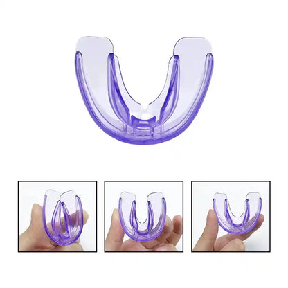 Adult wearing transparent teeth trainer aligner for orthodontic treatment at home