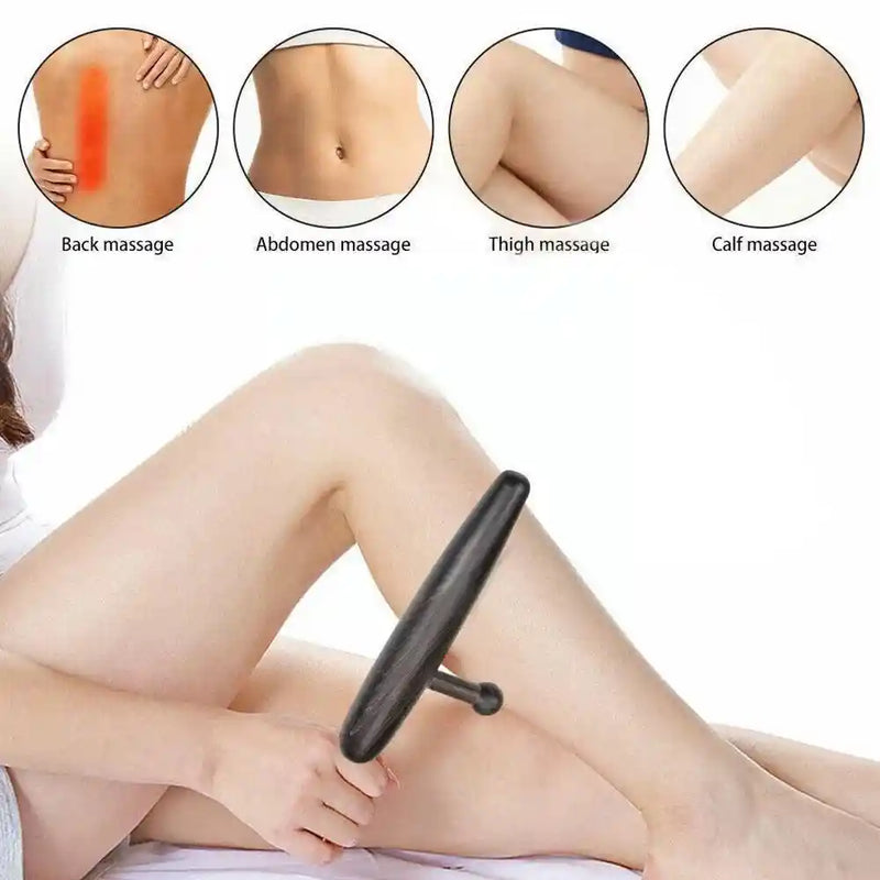 Professional massage therapist using the deep tissue tool to relieve tension in a client’s back.