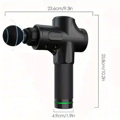 sing a professional massage gun for deep tissue massage on legs and arms.