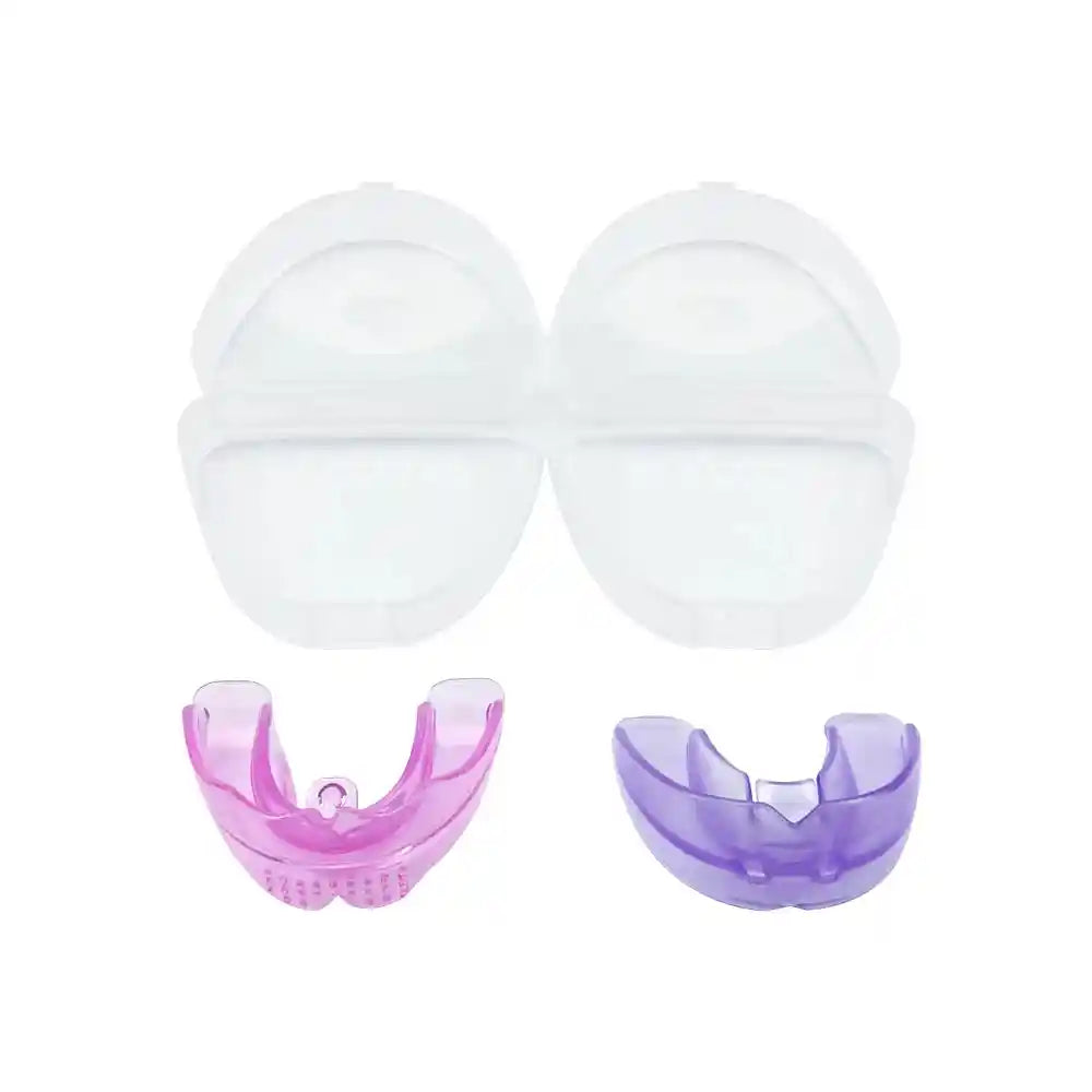 Adult wearing transparent teeth trainer aligner for orthodontic treatment at home