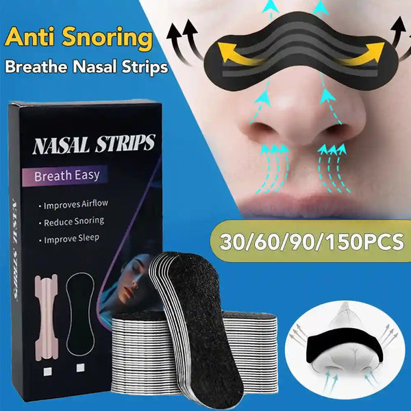 Couple enjoying snore-free sleep with anti-snoring nasal strips.