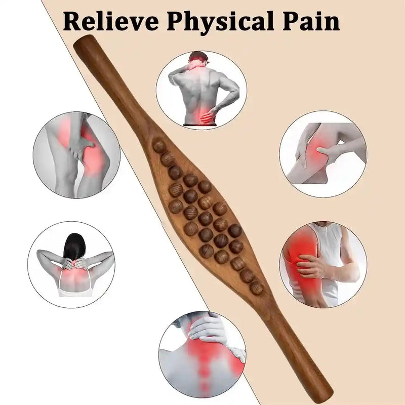 Wooden Gua Sha tool for facial lymphatic drainage and skin rejuvenation.