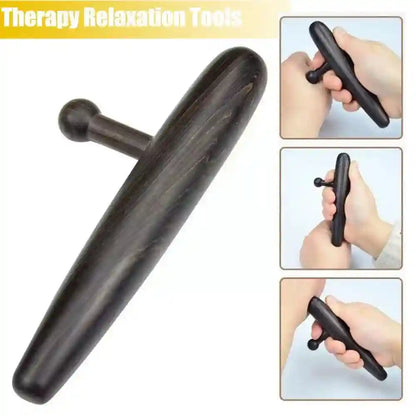Professional massage therapist using the deep tissue tool to relieve tension in a client’s back.
