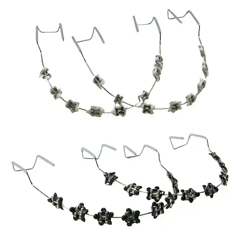 Wearing colorful fake braces for a fun, fashionable look at a photoshoot or party.