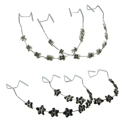 Wearing colorful fake braces for a fun, fashionable look at a photoshoot or party.