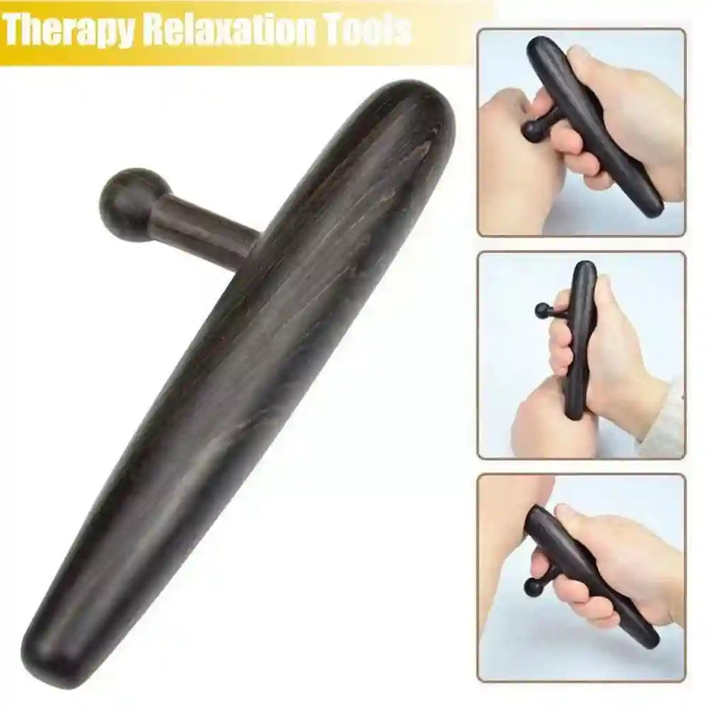 Professional massage therapist using the deep tissue tool to relieve tension in a client’s back.