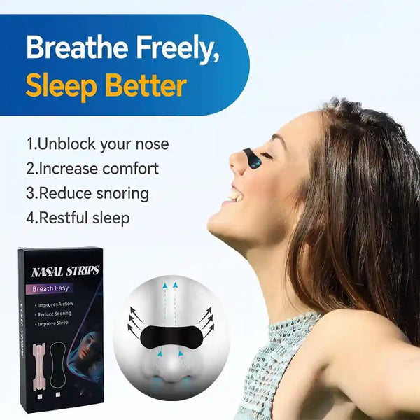Couple enjoying snore-free sleep with anti-snoring nasal strips.
