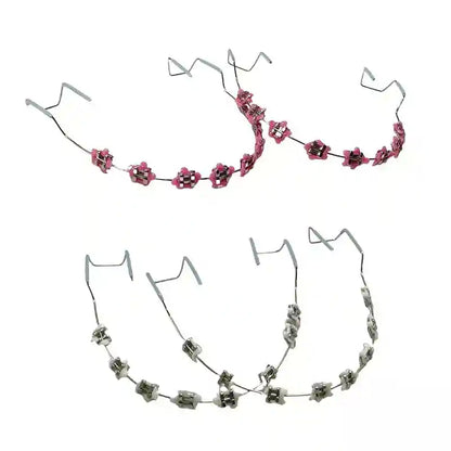Wearing colorful fake braces for a fun, fashionable look at a photoshoot or party.
