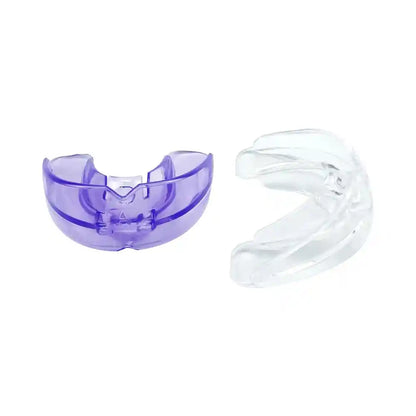 Adult wearing transparent teeth trainer aligner for orthodontic treatment at home