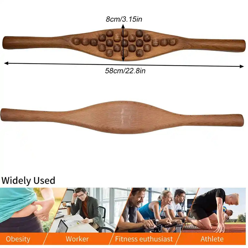 Wooden Gua Sha tool for facial lymphatic drainage and skin rejuvenation.