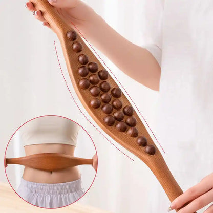 Wooden Gua Sha tool for facial lymphatic drainage and skin rejuvenation.