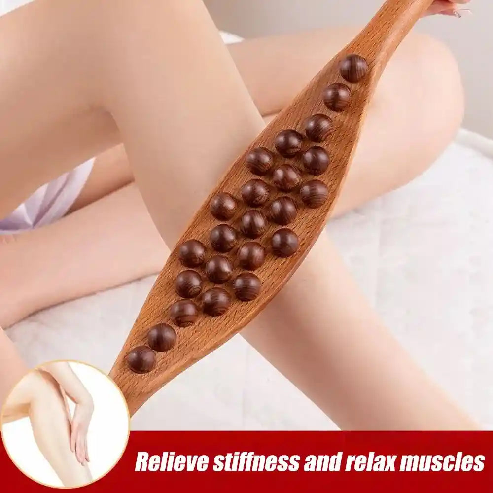 Wooden Gua Sha tool for facial lymphatic drainage and skin rejuvenation.
