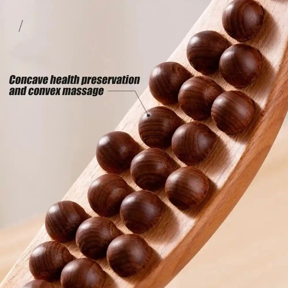 Wooden Gua Sha tool for facial lymphatic drainage and skin rejuvenation.