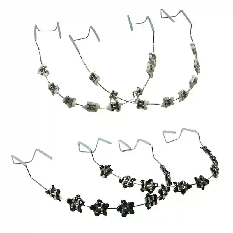 Wearing colorful fake braces for a fun, fashionable look at a photoshoot or party.