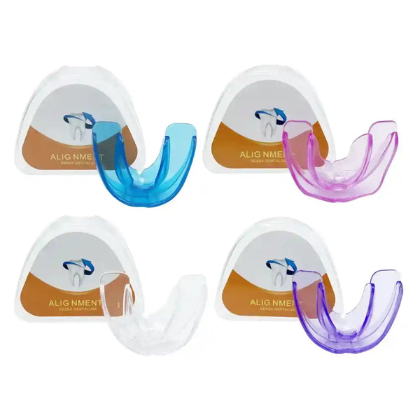 Adult wearing transparent teeth trainer aligner for orthodontic treatment at home