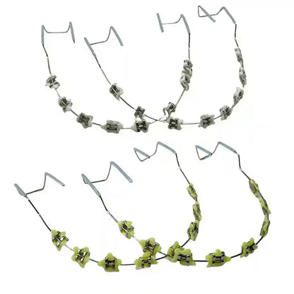 Wearing colorful fake braces for a fun, fashionable look at a photoshoot or party.