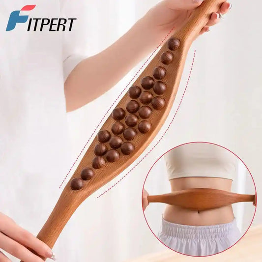Wooden Gua Sha tool for facial lymphatic drainage and skin rejuvenation.